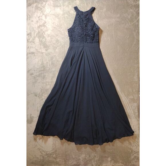 Lulus Size Small Crochet Halter Navy Blue Lace Maxi Dress Wedding Prom Formal - Picture 2 of 13